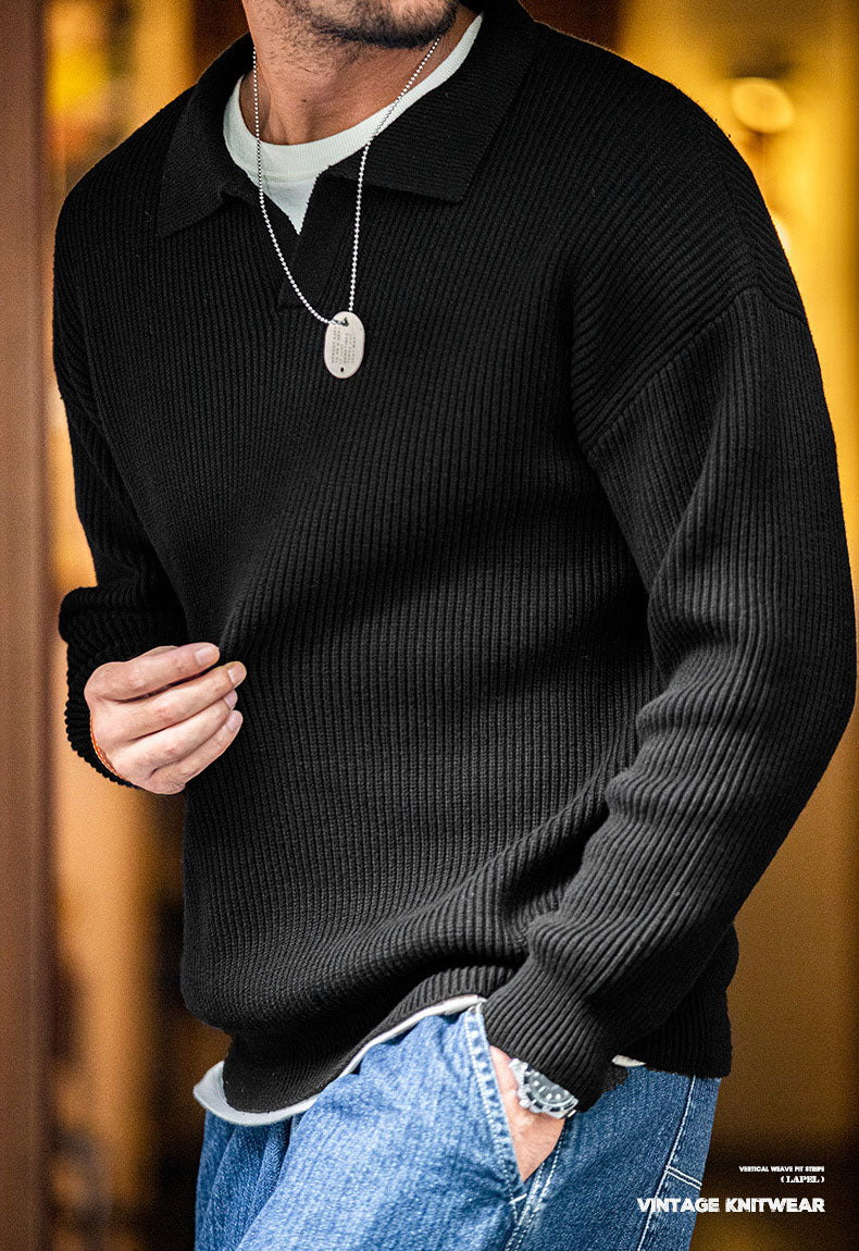 Suéter de punto con cuello polo para hombre