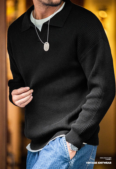 Suéter de punto con cuello polo para hombre