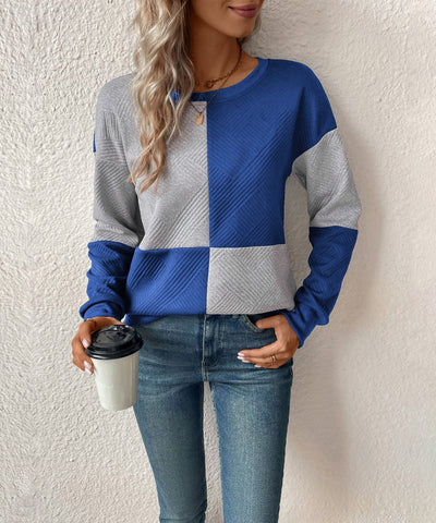 Sudadera texturizada con bloques de color para mujer
