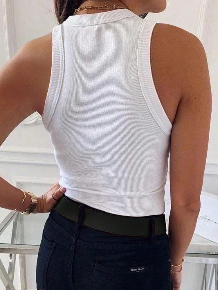 Camiseta sin mangas de canalé de corte entallado