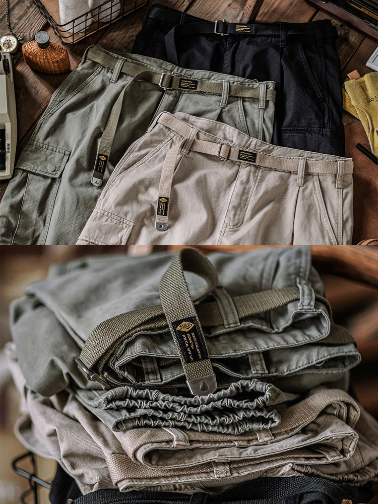 Pantalones cargo tácticos lavados con cinturón para hombre