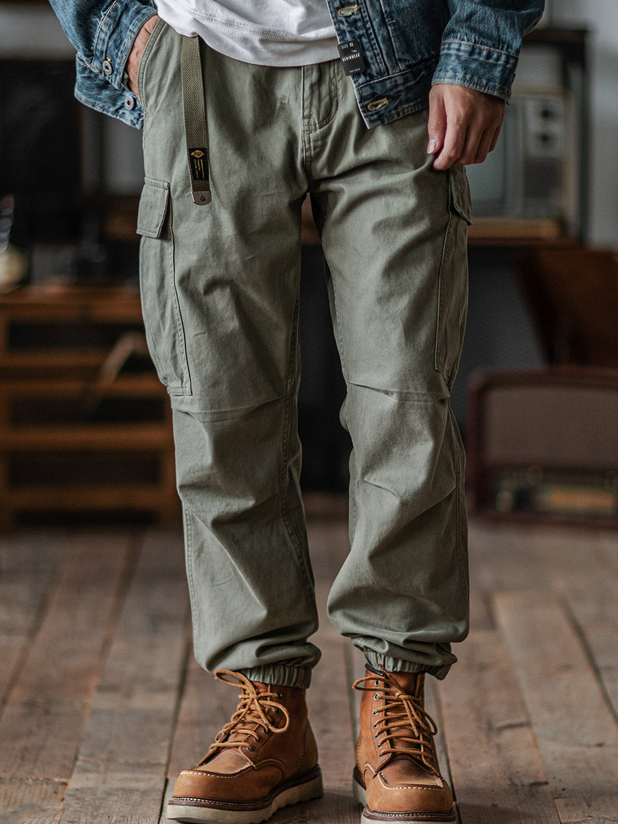 Pantalones cargo tácticos lavados con cinturón para hombre