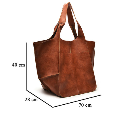 Tote portátil simple de cuero suave de gran capacidad con un hombro